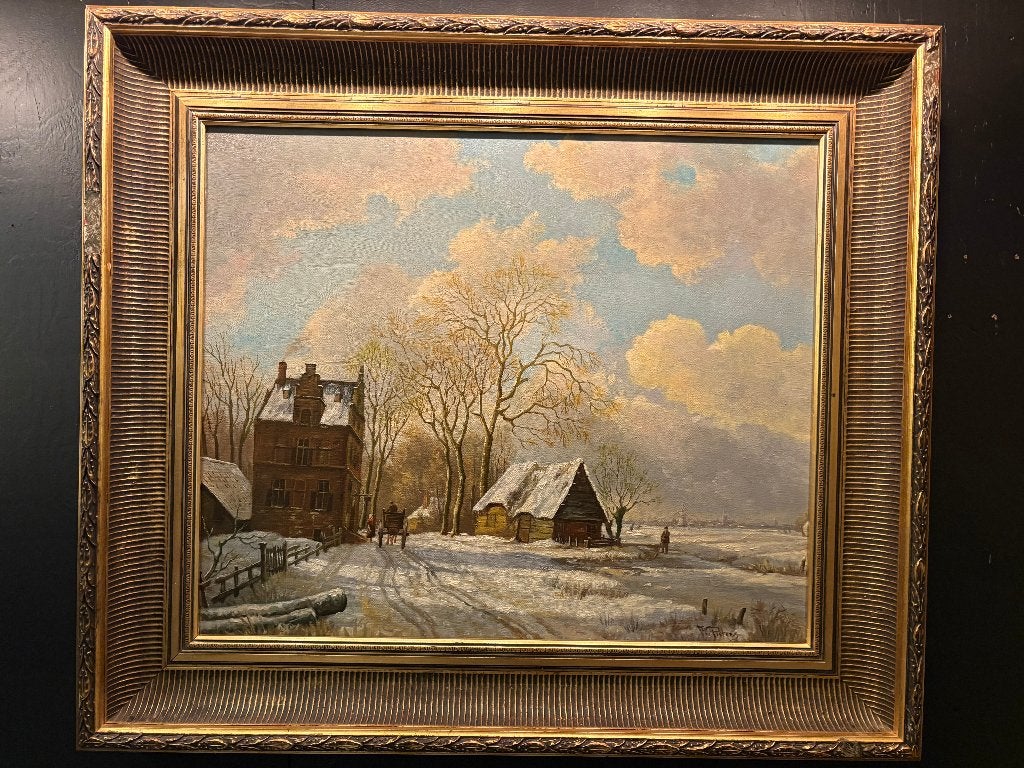 'Wintergezicht' IJspret naar werk van Jan Coenraad Spohler., Antiquités & Art, Art | Peinture | Classique, Enlèvement ou Envoi