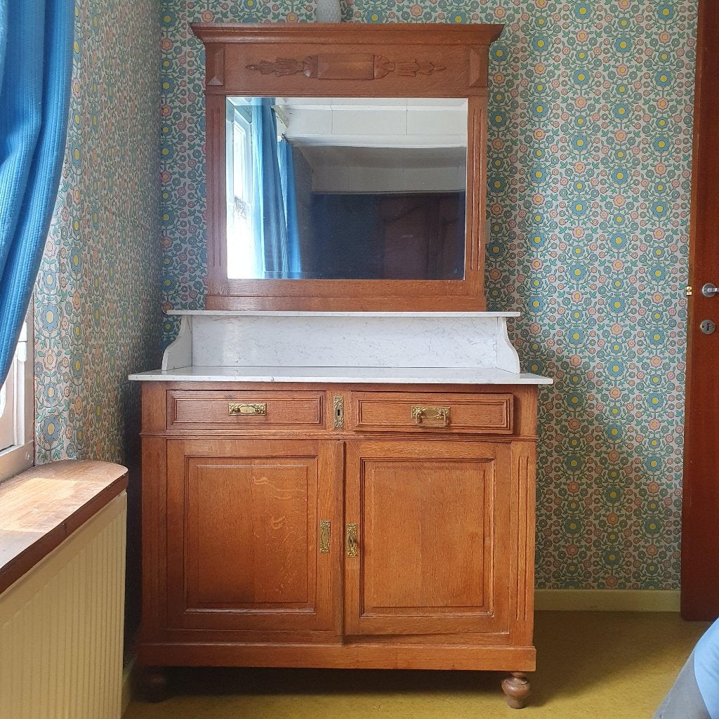 Commode ancienne avec miroir et tablettes marbre, 25 à 50 cm, Comme neuf, 50 à 100 cm, 1 ou 2 tiroirs