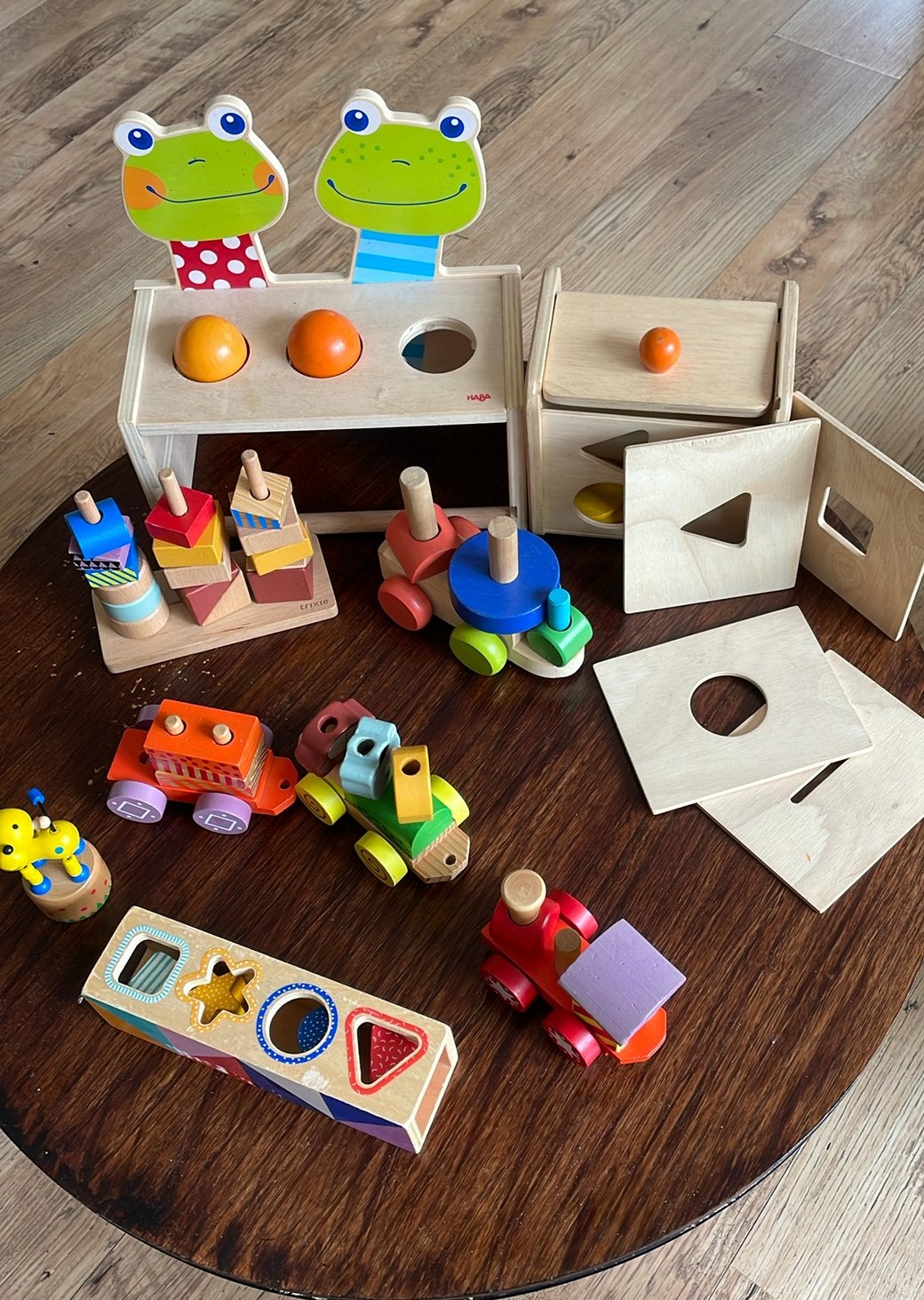 Jouets eveil bébé en bois 12 -36 mois HABA Djeco Trixie, Enlèvement ou Envoi, Utilisé, Set de jeu