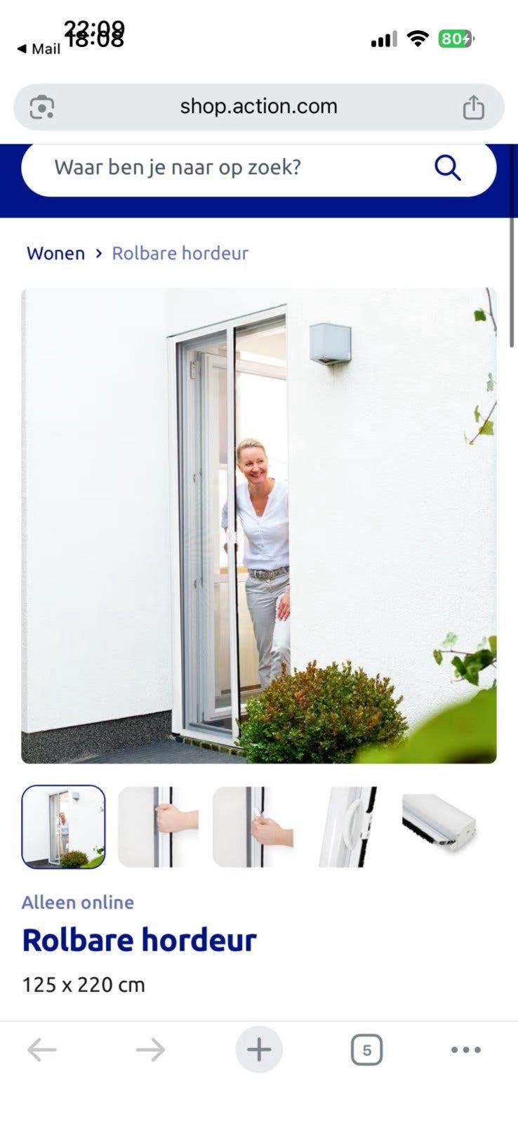 Nieuwe verstelbaar rolbare hordeur 125 x 220 cm, Doe-het-zelf en Bouw, Ophalen, Nieuw, Hordeur