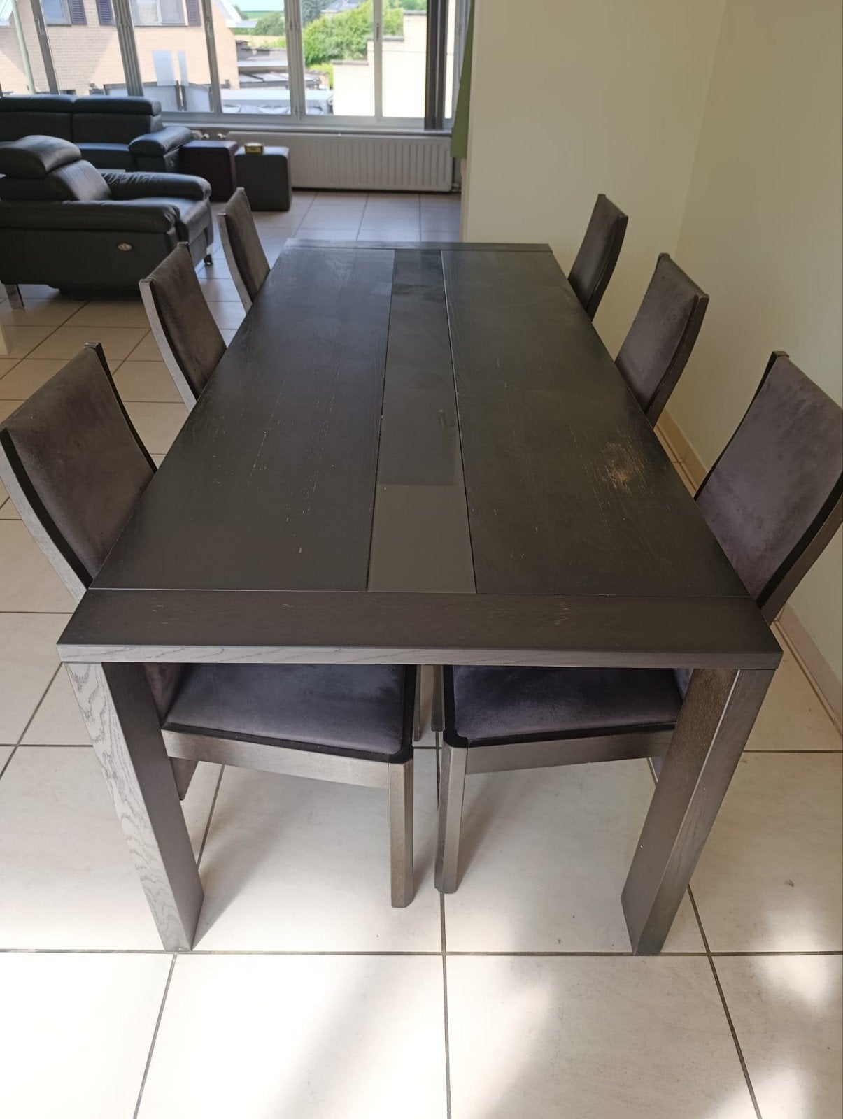 table bois anthracite avec 6 chaises, Enlèvement, Utilisé, 6 à 8 chaises