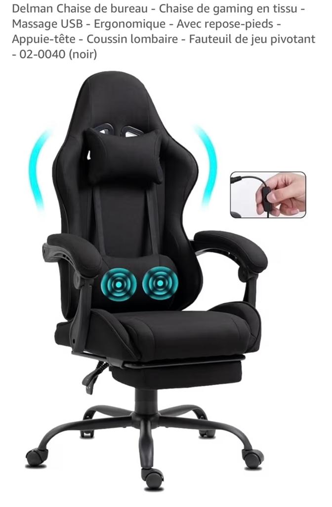 Chaisse gaming à massage neuve, Huis en Inrichting, Bureaustoelen, Ophalen, Zwart, Zo goed als nieuw, Gaming bureaustoel
