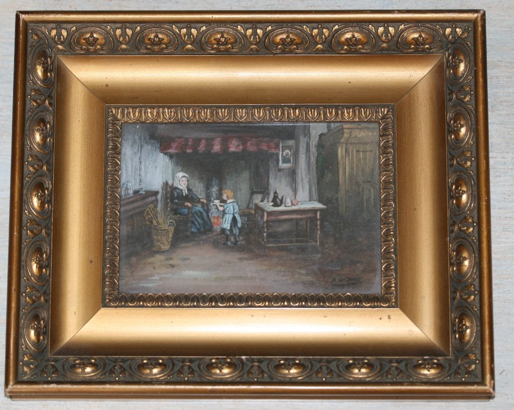 A. Van Dorst - Schilderij Gesigneerd, Antiquités & Art, Art | Peinture | Classique, Enlèvement ou Envoi, Signé, Gouache, Papier