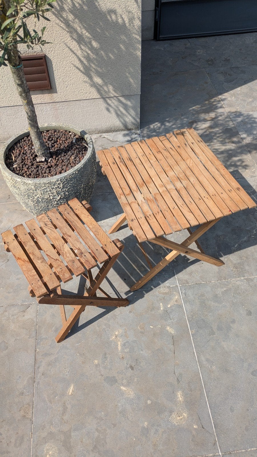 vintage 2 houten tafeltjes, Tuin en Terras, Ophalen