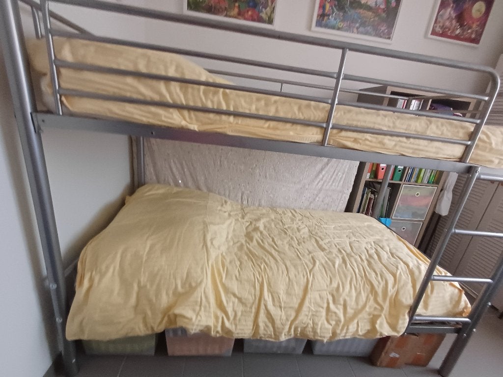 Lit superposes  90 en metal gris avec ou sans matelas, Maison & Meubles, 90 cm, Comme neuf, Enlèvement, 200 cm