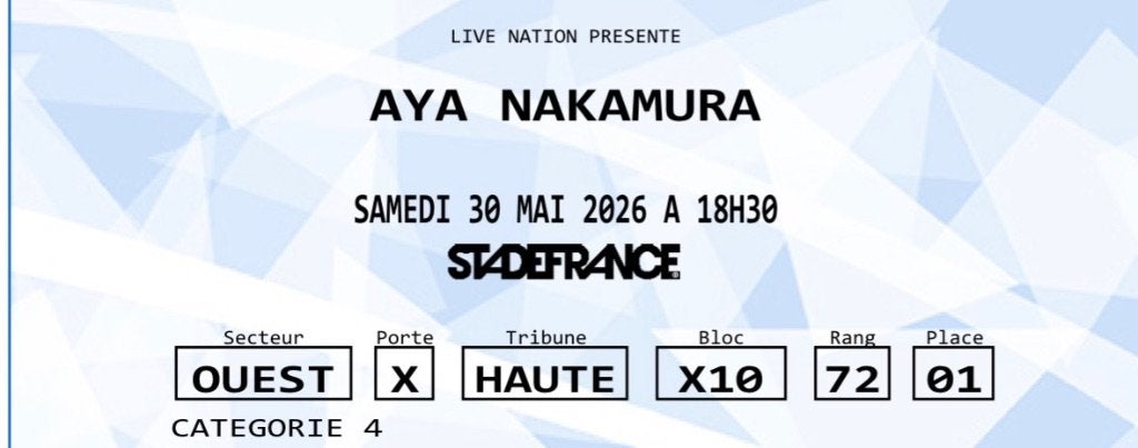 Aya Nakamura au stade de France, Tickets & Billets, Mai