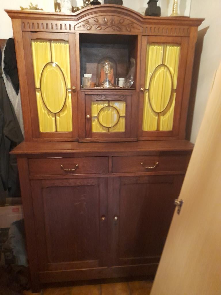 ANTIEKE EIKEN KAST OINN 2 DELEN EEN BOVENSTE EN ONDER GEDEEL, Antiek en Kunst, Ophalen
