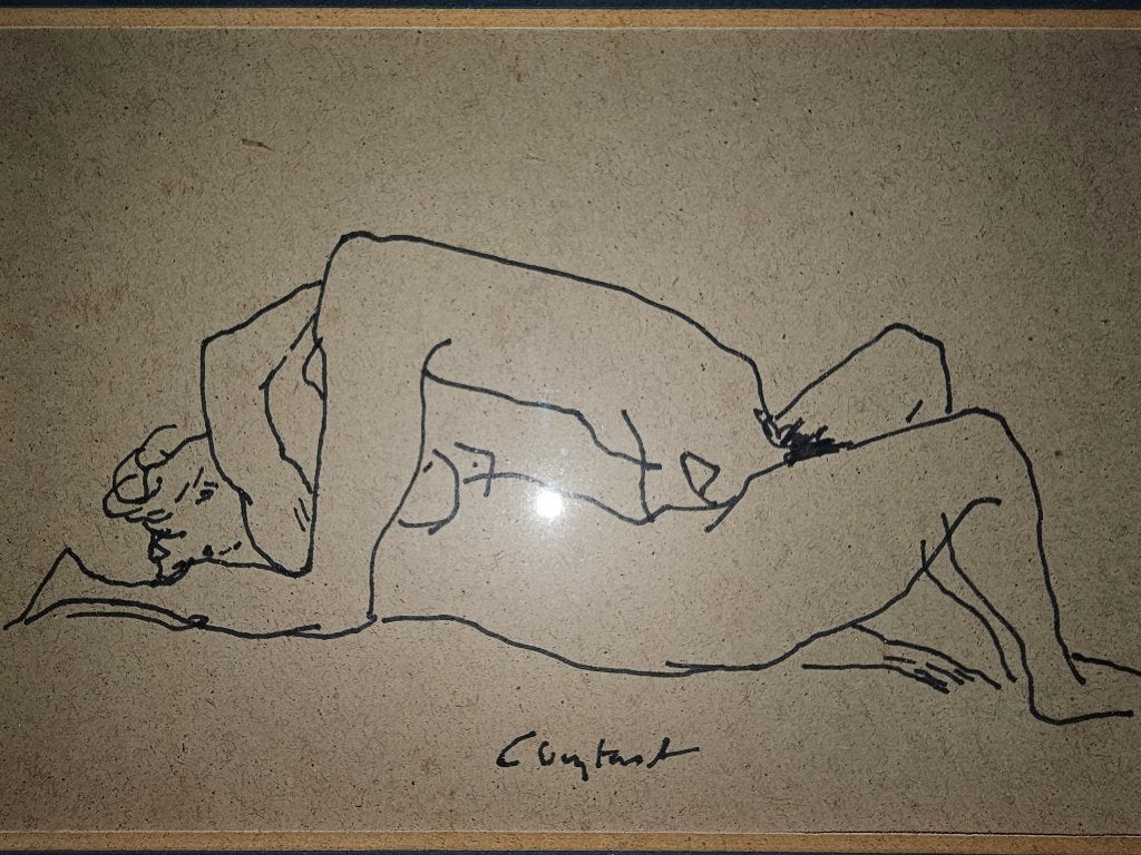 Dessin érotique du groupe Constant Nieuwenhuijs Cobra, Enlèvement, Signé, Dessin, Papier