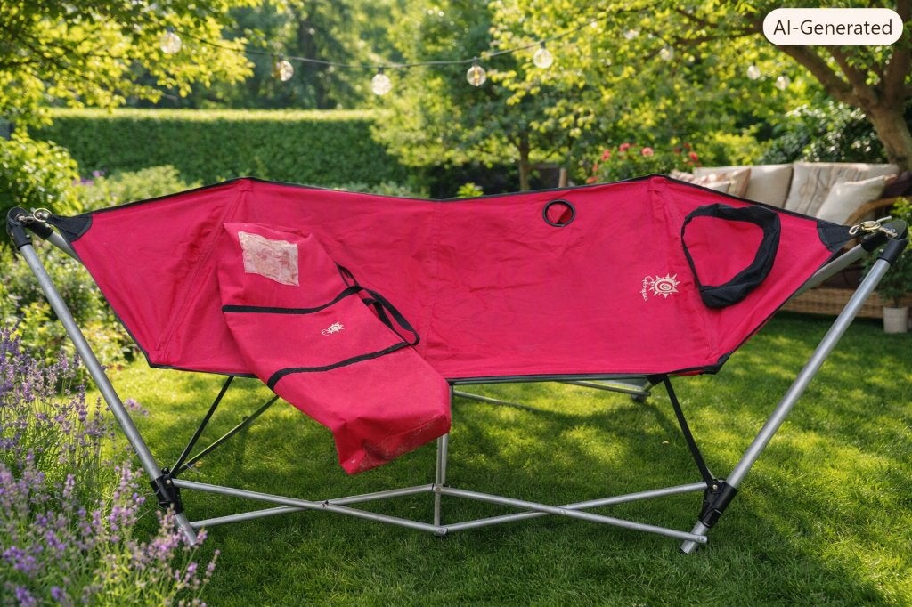 Rode Open Space hangmat – Ideaal voor tuin of terras, Tuin en Terras, Ophalen, Gebruikt, Eenpersoons, Opvouwbaar