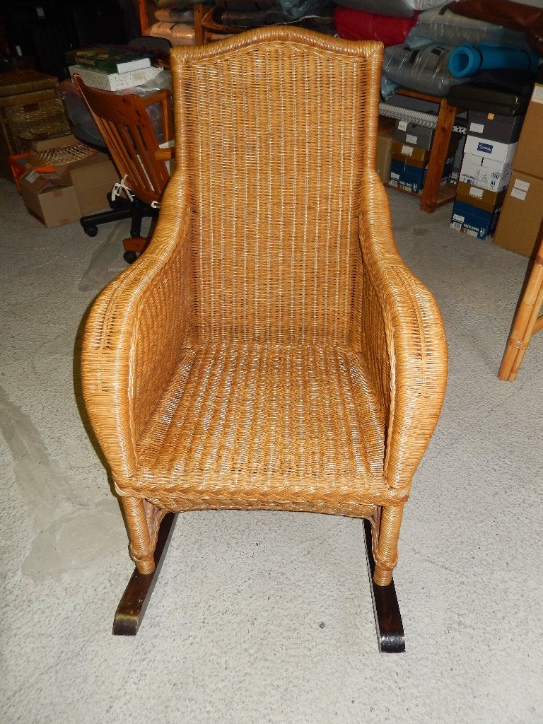 Vintage rieten schommelstoel, Ophalen, Gebruikt, Bruin, Vintage