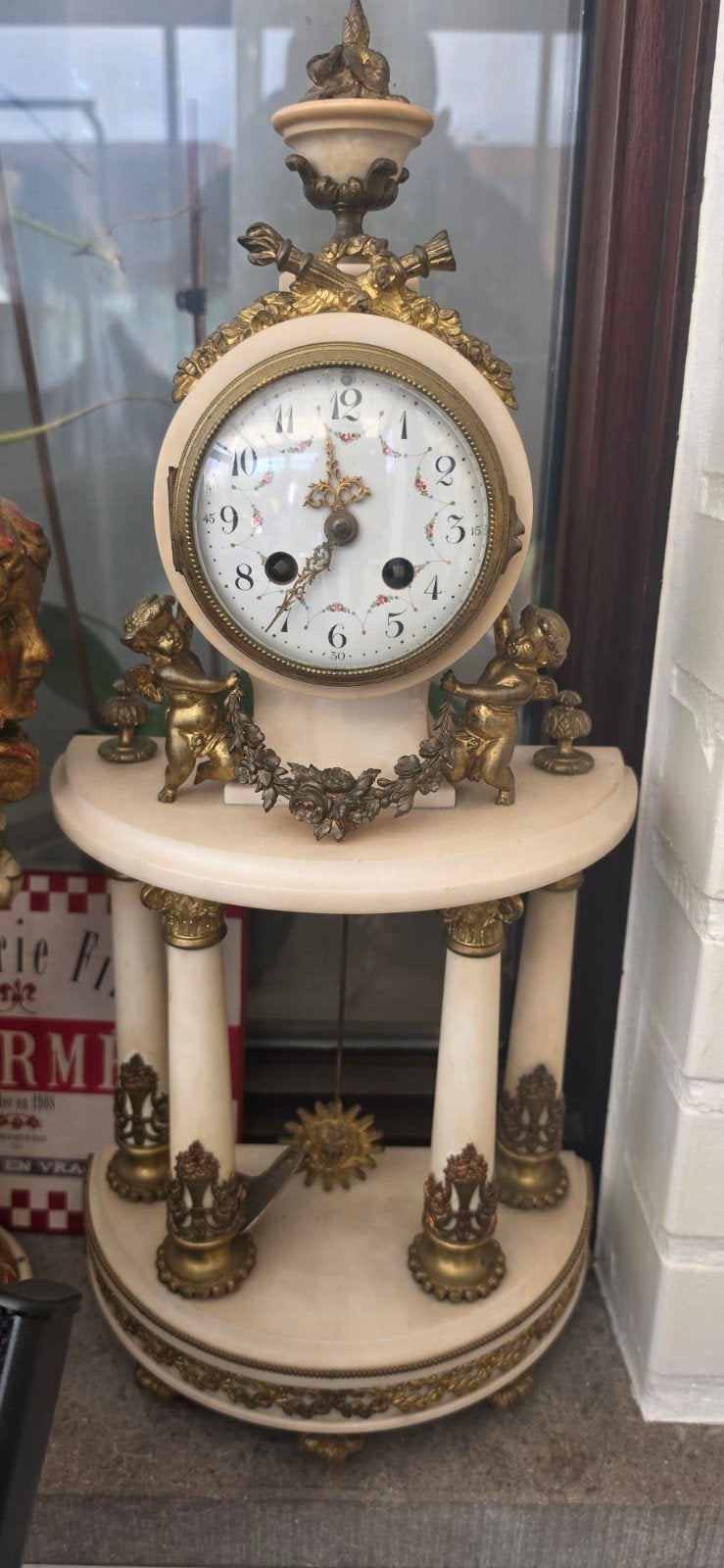 Grande horloge de porche ancienne en marbre de style Louis X, Antiquités & Art, Enlèvement