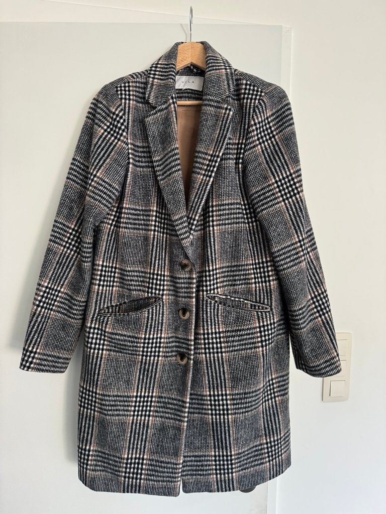 Geruite winterjas mantel Vila maat 36, Gris, Enlèvement ou Envoi, Taille 36 (S), Vila