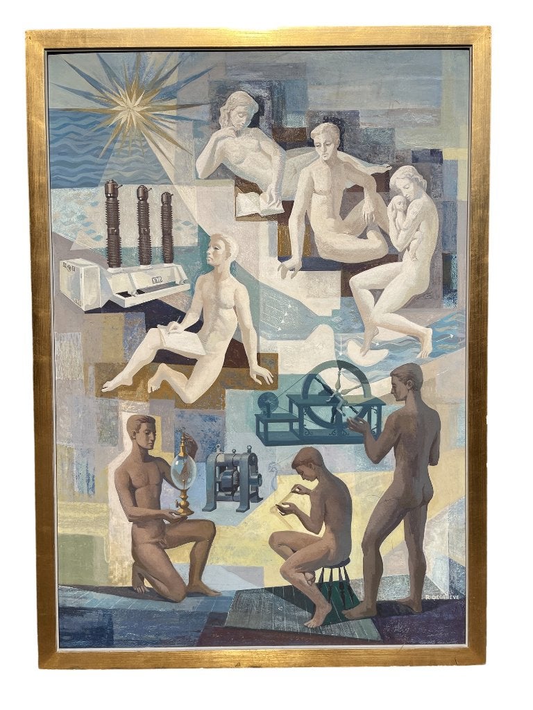 HSP Robert DEGENEVE ( 1919-2008) composition monumentale, Autres sujets, Peinture à l'huile, Panneau, Signé
