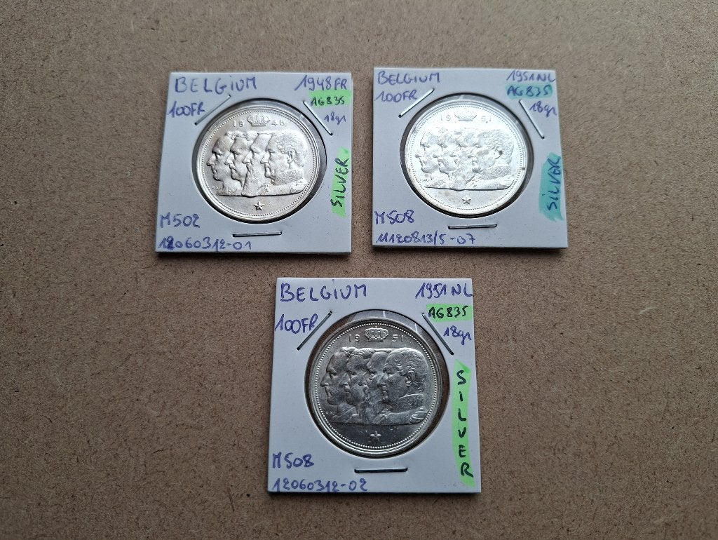 Lot Zilveren Munt Zilveren Munten België 100 FR Zilver, Zilver, Ophalen of Verzenden, Losse munt, Zilver