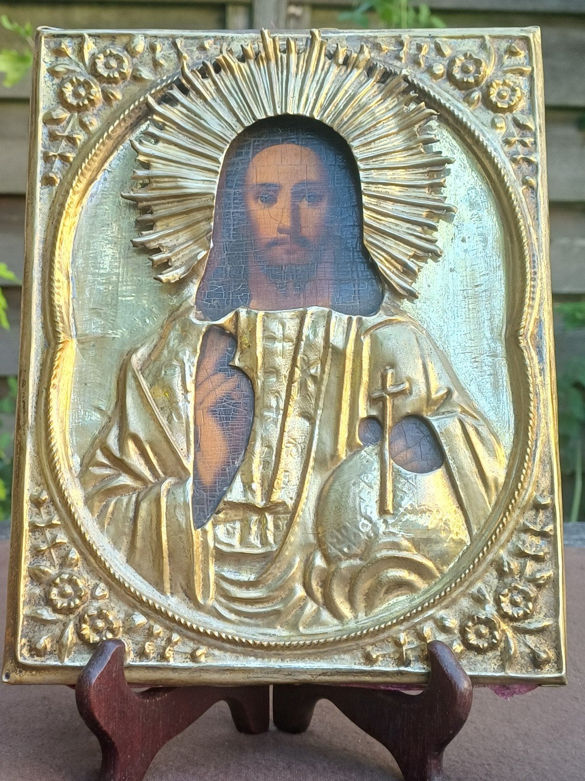 Ancienne icône russe antique - Christ Pantocrator - XIXe siè, Enlèvement ou Envoi