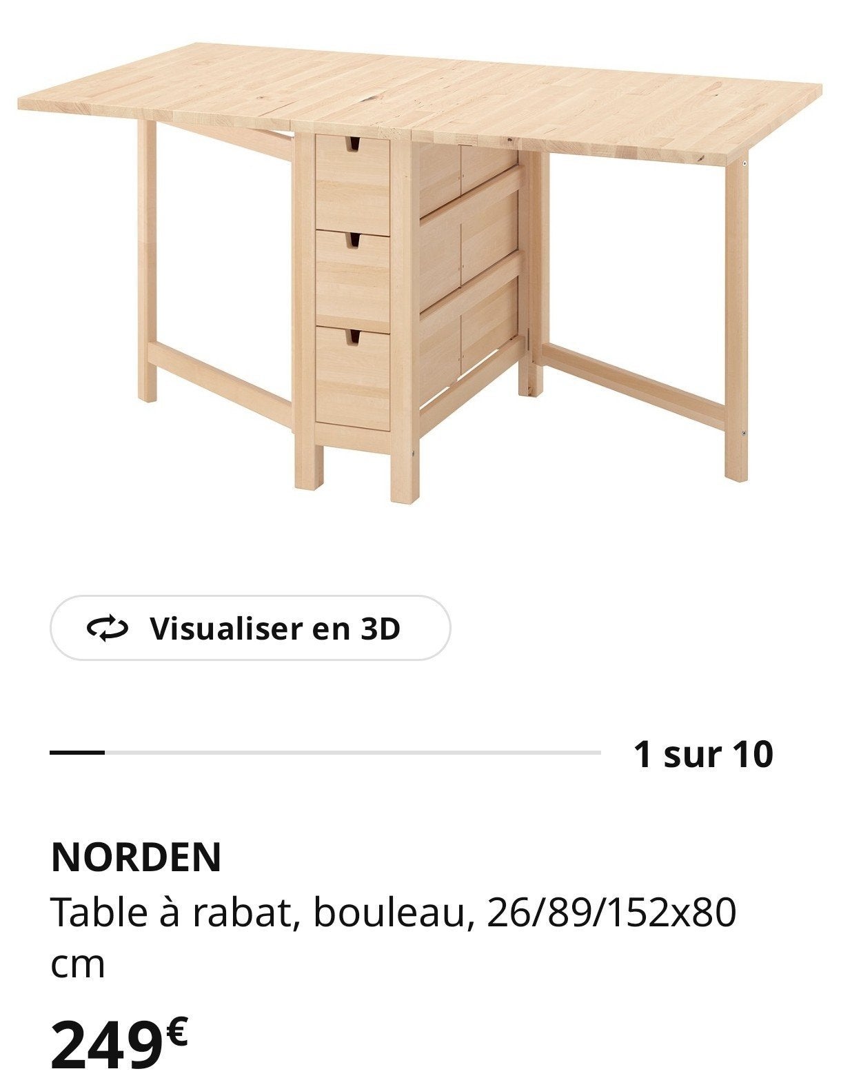 table de cuisine pliable en bouleau, Maison & Meubles, Enlèvement, Comme neuf, Bois