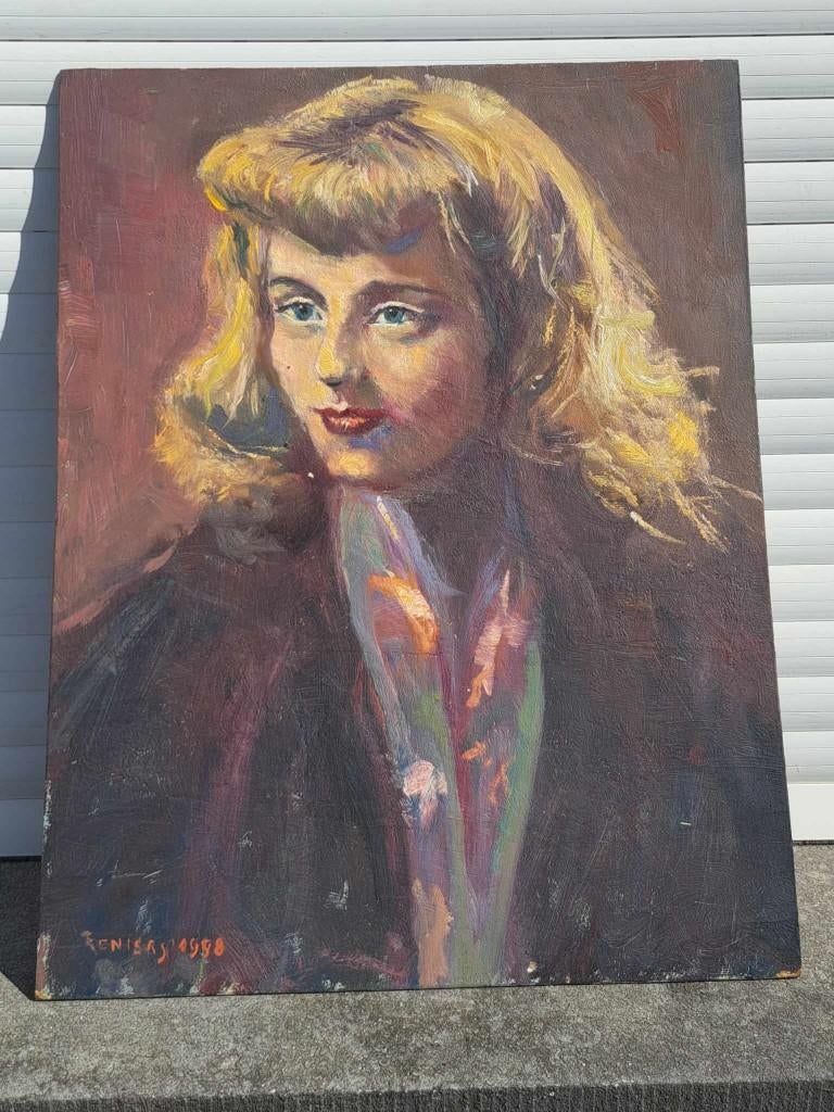 huile sur panneau soeur de artiste signe tony reniers, Antiquités & Art, Enlèvement ou Envoi