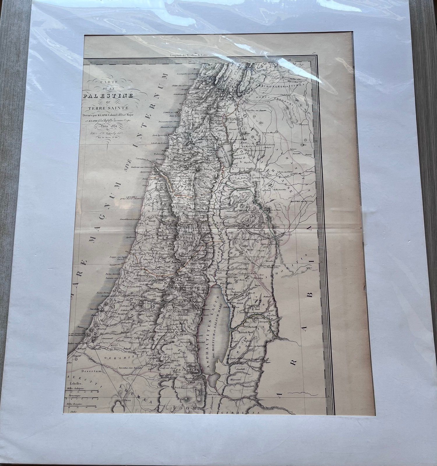Oude kaart van Palestina - 1851 - 43cm breed - 60cm hoog, Livres, Atlas & Cartes géographiques, Enlèvement ou Envoi, Comme neuf