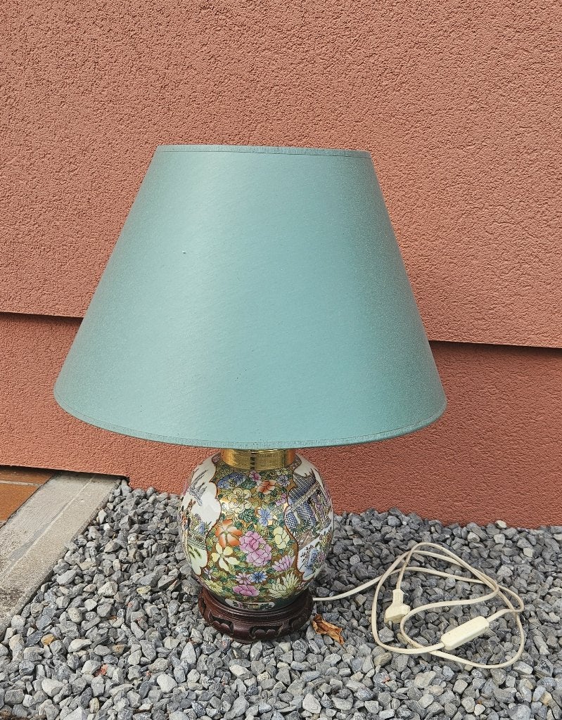 Decoratieve tafellamp (70 cm) met lampenkap, chinese voet, Ophalen, Gebruikt