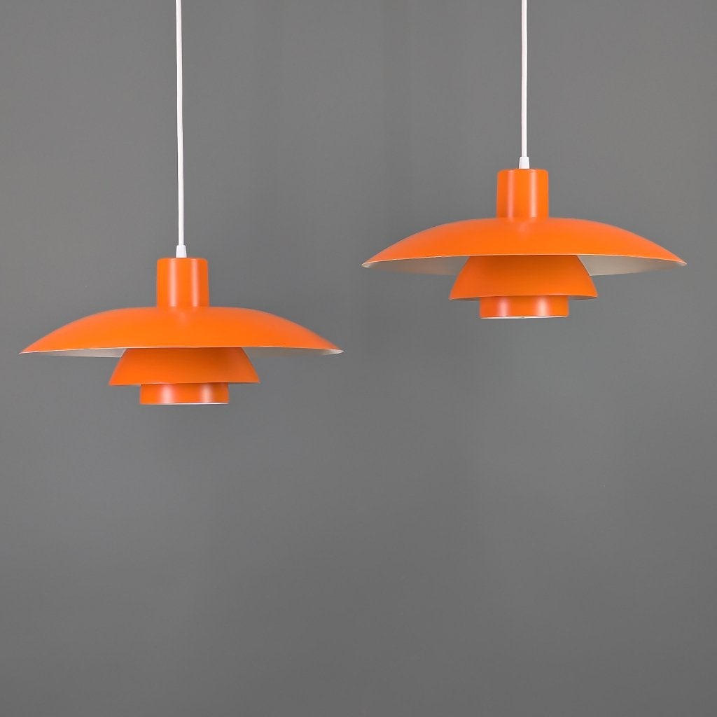 Set Louis Poulsen PH 4/3 Deense hanglampen – oranje – Ø40 cm, Verzenden, E27 (groot), Zo goed als nieuw, Deens design