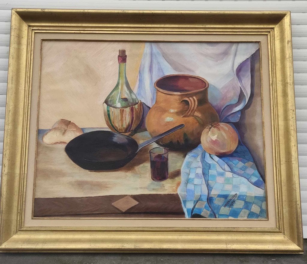 Huile sur toile nature morte signe vanderveldem, Antiquités & Art, Enlèvement