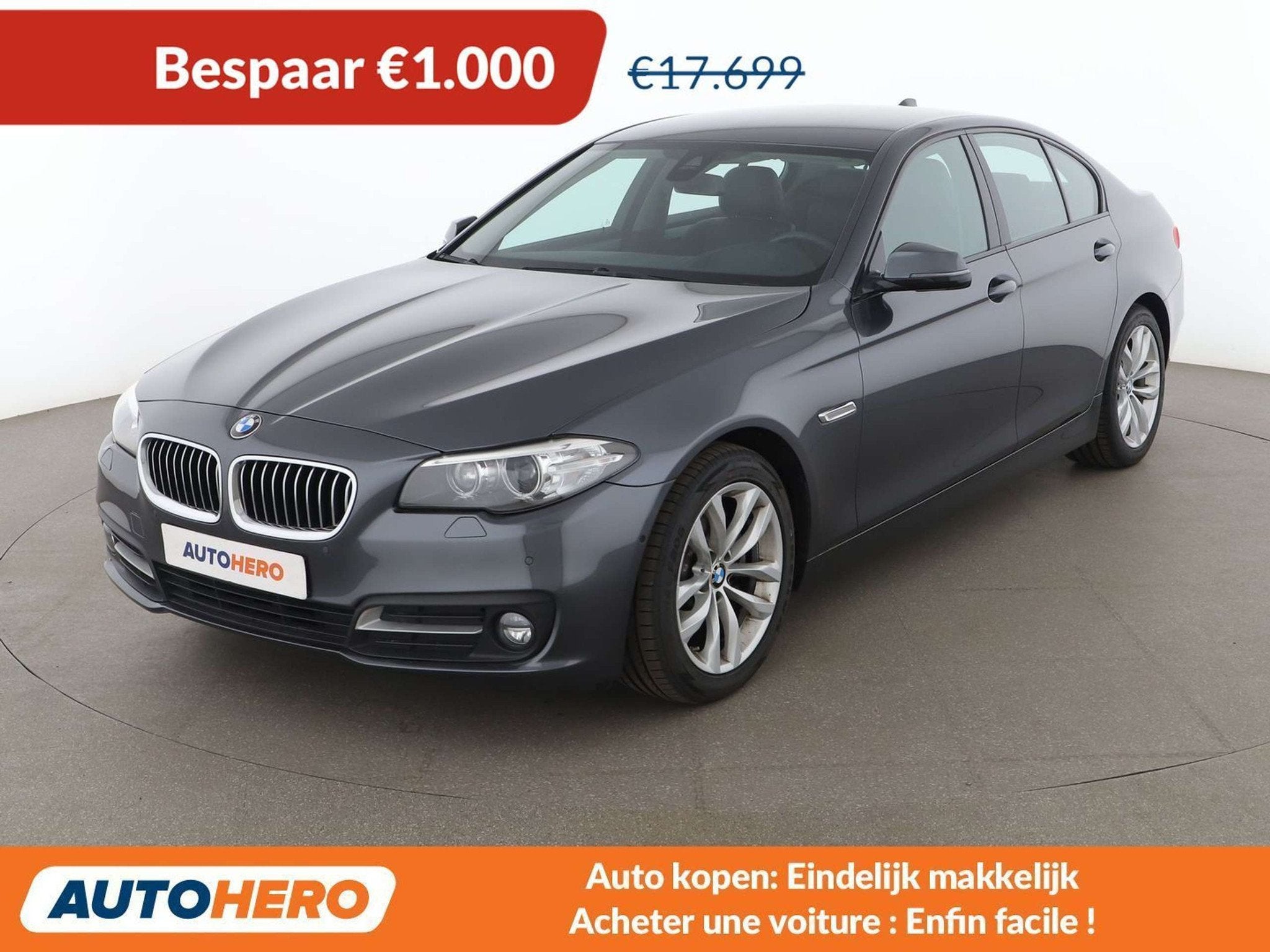 BMW 5 Serie 520 520d (année de construction 2015), Cuir, Argent ou Gris, Détection des panneaux routiers, Noir