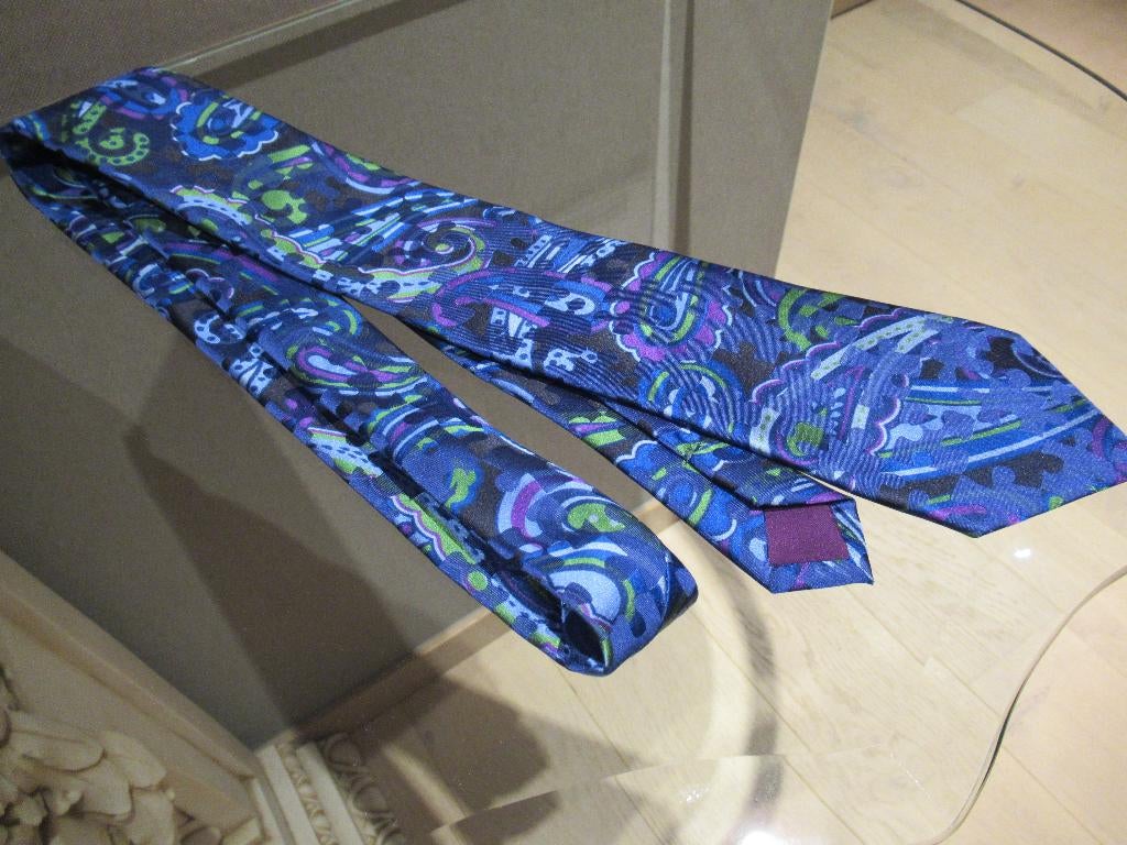 Nieuwe zijden ETRO das ( paars / groen / blauw ), Envoi, Neuf, Bleu, À motif