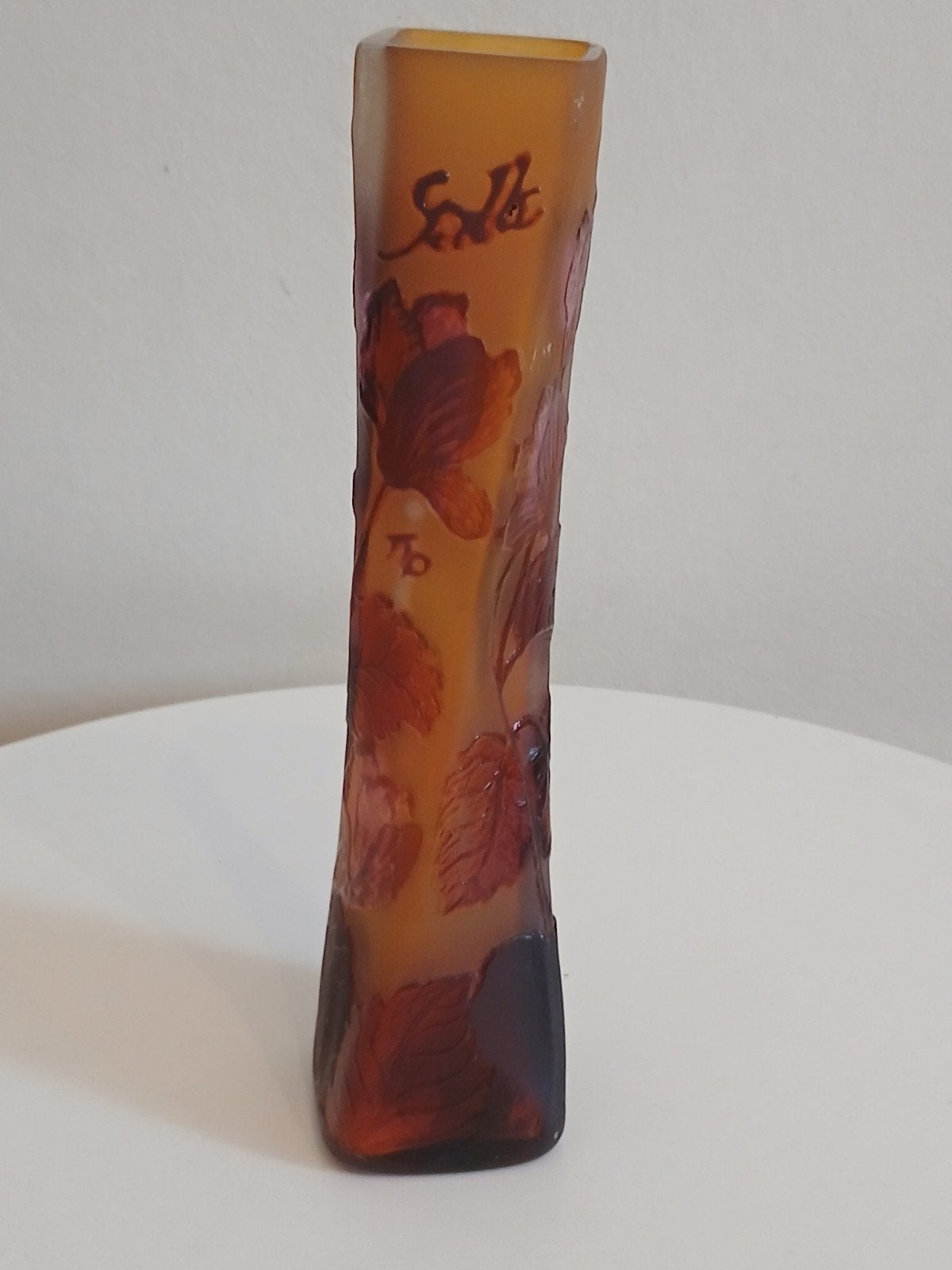 Vase Soliflore en Verre Gravé Art Nouveau - Style Gallé, Collections, Parfums, Enlèvement ou Envoi