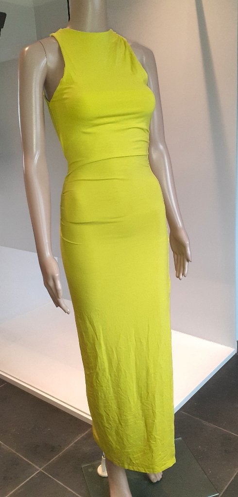 maxi jurk aansluitend limoengroen Bershka XS, Nieuw, Ophalen of Verzenden, Maat 34 (XS) of kleiner, Onder de knie