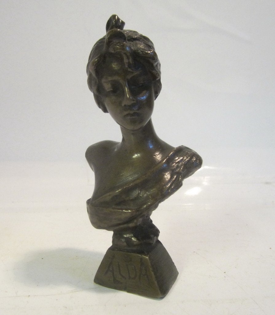 Bronze ancien art nouveau E. Villanis, Alda, vers 1900, Enlèvement ou Envoi, Moins de 20 cm, Brons, Femme
