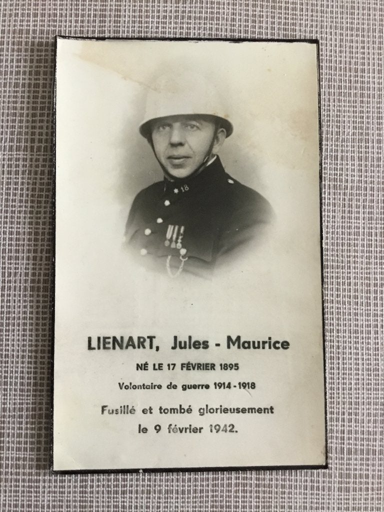 Lienart, victime de guerre, police bruxelloise exécutée 1942, Collections, Enlèvement ou Envoi, Image pieuse