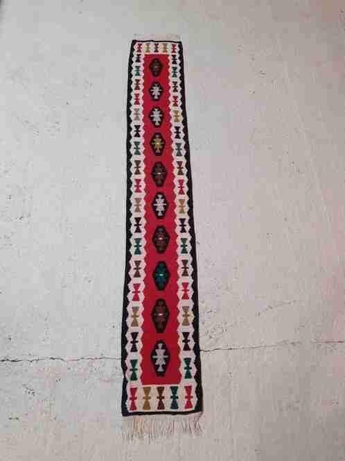 Tapis long Kilim rouge noir crème 187/29 cm, Maison & Meubles, Envoi, Utilisé, Multicolore, Autres styles