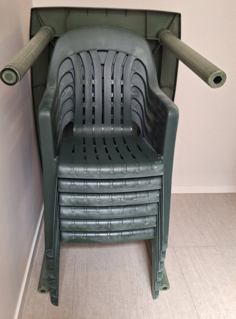 Tuinset tafel+6 stoelen, Tuin en Terras, Ophalen, Kunststof, Gebruikt, 6 zitplaatsen