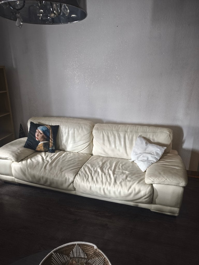 Divan 3 places en cuir beige à donner, Maison & Meubles, Canapés | Salons, Trois personnes, Banc droit, Enlèvement, Utilisé