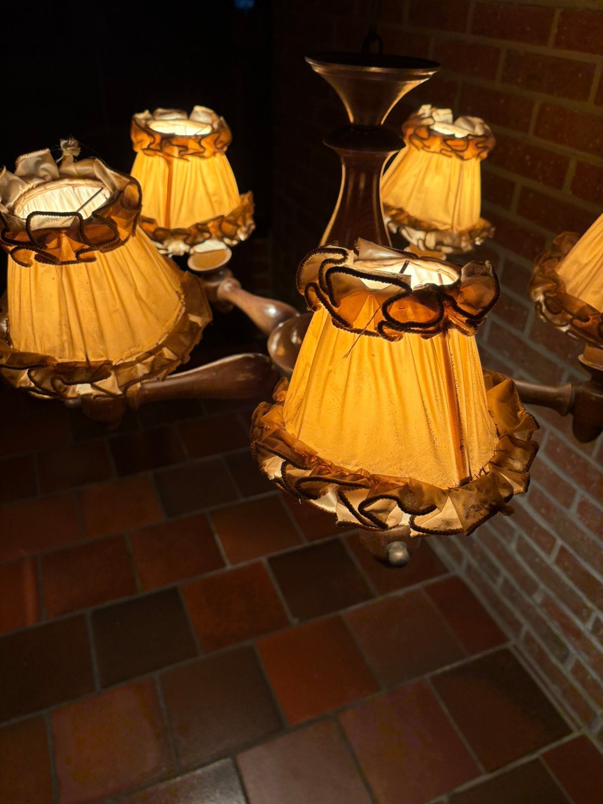 Vintage houten kroonluchter met 6 lichtpunten, Ophalen