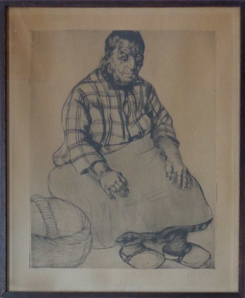 JACQUES BOONEN / ZITTENDE VROUW / ZW-W ETS / 74x61cm / KADER, Ophalen, Dagelijks leven, Ets, Gesigneerd