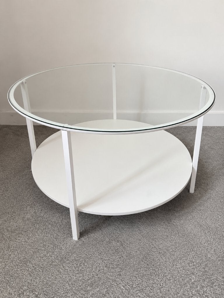 Table VITTSJÖ - Table basse ovale en verre blanc, Maison & Meubles, Verre, Comme neuf, Enlèvement, 50 à 100 cm