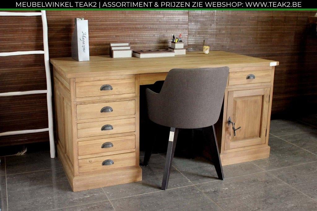 Nouveaux bureaux en blanc/teck - bureau/secrétaire - TEAK2, Neuf, Enlèvement ou Envoi, Espace de rangement, Bureau-armoire combiné