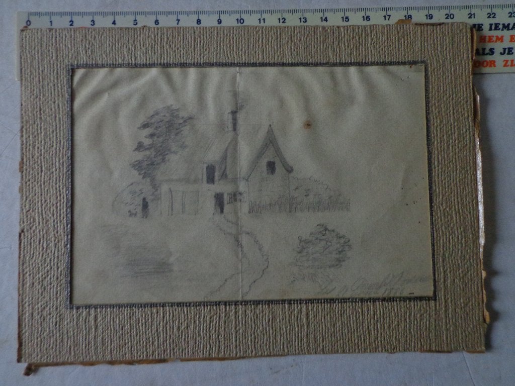 zeer vroege tekening van Oswald Poreau "Landschap"uit 1886, Antiquités & Art, Enlèvement ou Envoi, Dessin, Dessin au crayon, Signé