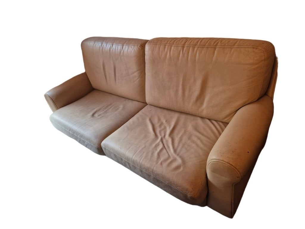Beige leren zetel, Huis en Inrichting, Ophalen, Gebruikt, 150 tot 200 cm, Driepersoons