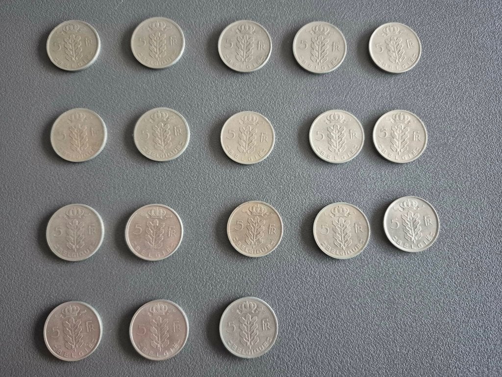 setje 5 frank stukken Belgie., Postzegels en Munten, Ophalen of Verzenden, Setje