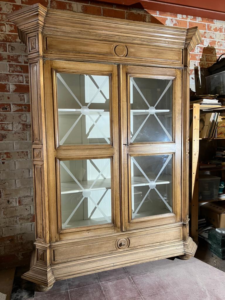 Eiken vitrine kast, Ophalen, Gebruikt, 200 cm of meer, 150 tot 200 cm