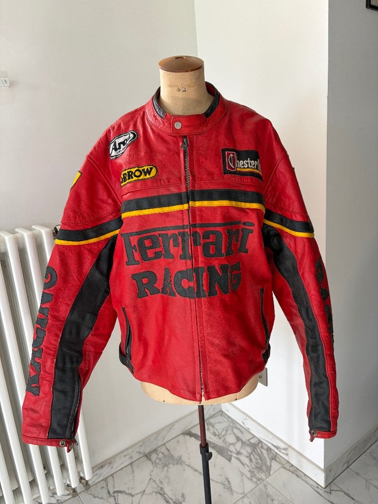 Vintage Ferrari Racing leren jas – Chesterfield – retro, Ferrari, Meerkleurig, Overige maten, Ophalen of Verzenden