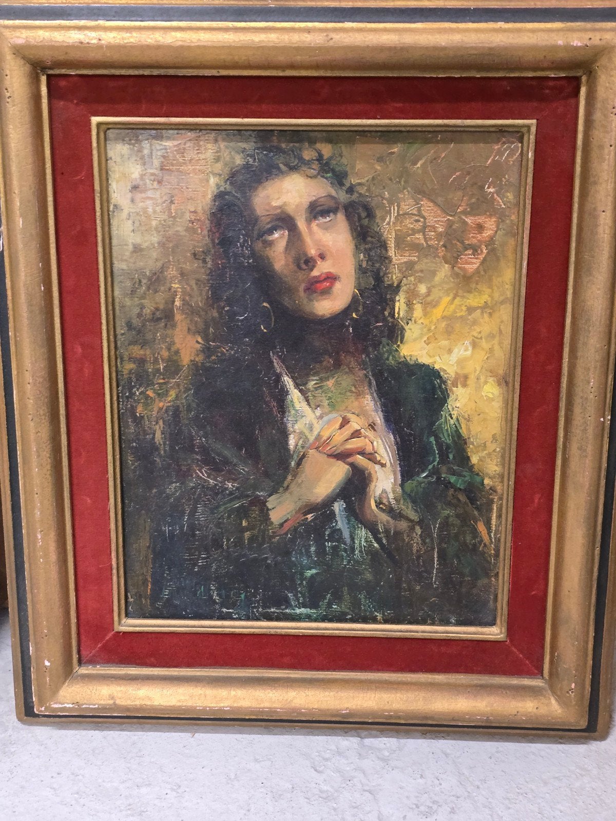 peinture espagnole vintage Madonna (signée), Portrait ou Personnes, Peinture à l'huile, Signé, Enlèvement