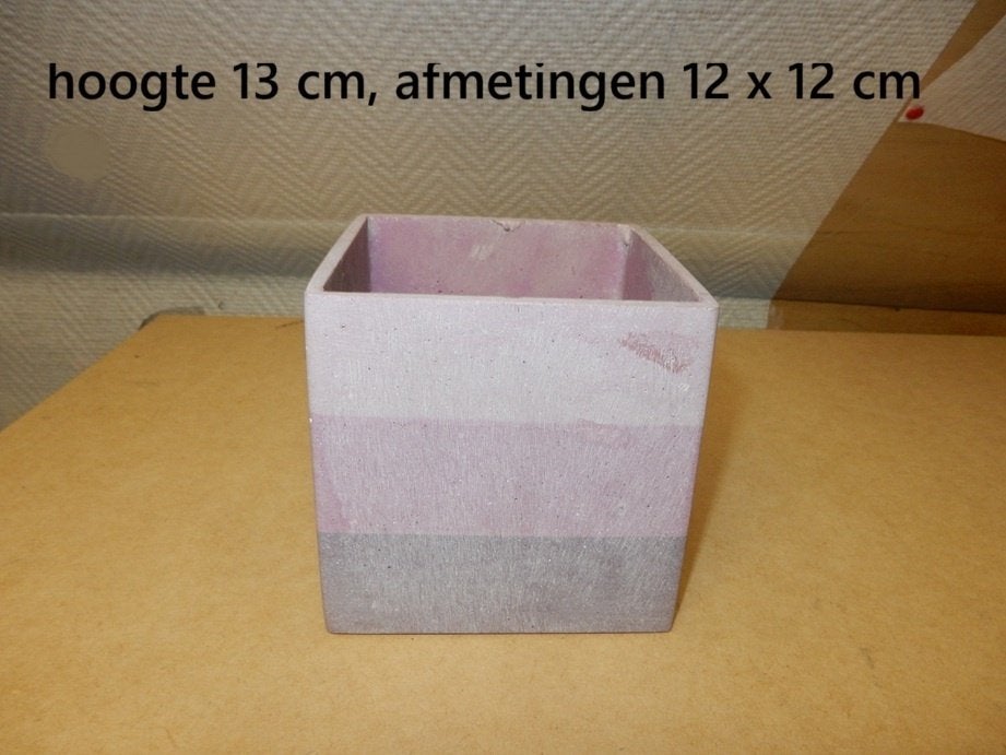 nr.203 - Bloempot roos gestreept - vierkant, Tuin en Terras, Bloempotten, Ophalen, Zo goed als nieuw, Vierkant, Binnen