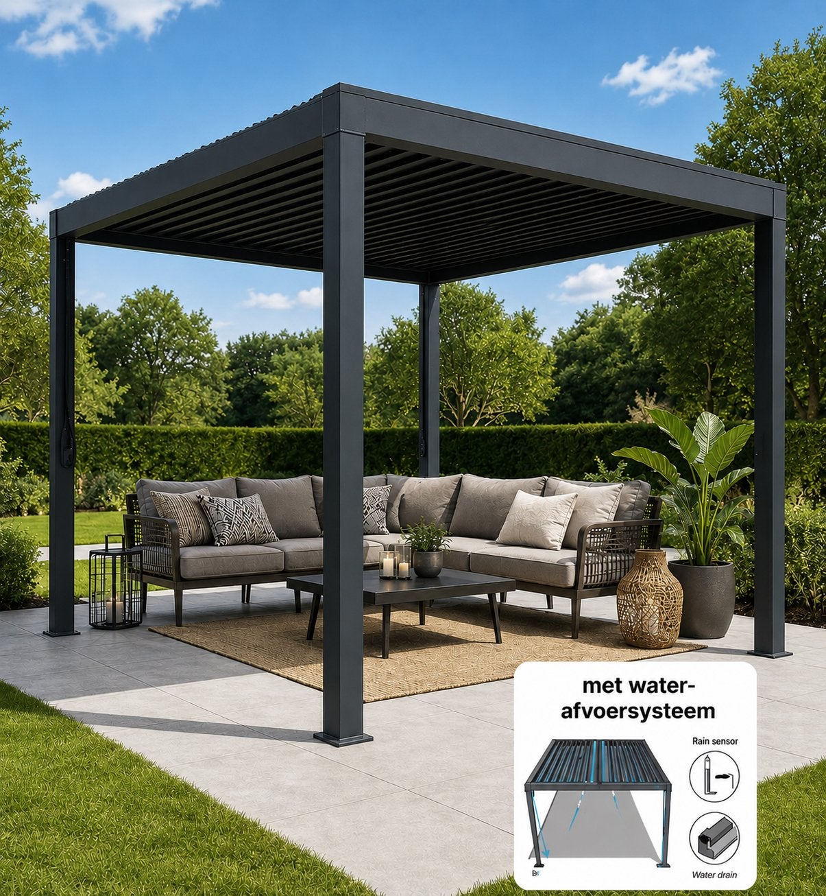 Pergola Mirador - 3x3m - NIEUW - Lamellenoverkapping, Ophalen of Verzenden, Nieuw, Tuinpaviljoen