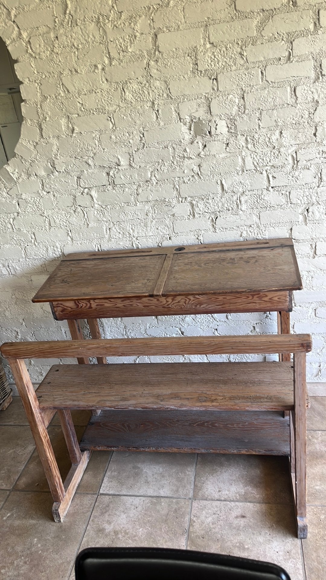 Oide schoolbank, Huis en Inrichting, Bureaus, Ophalen, Opbergruimte, Gebruikt, Hout