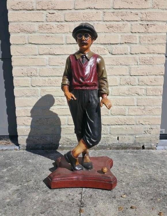 Vintage decoratieve golfer beeld met bril groot beeld, Antiek en Kunst, Kunst | Beelden en Houtsnijwerken, Beeld, Ophalen of Verzenden
