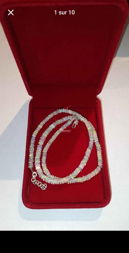 Nieuwe sterling zilveren ketting met natuurlijke opalen, Handtassen en Accessoires, Ophalen, Verstelbaar, Nieuw, Zilver