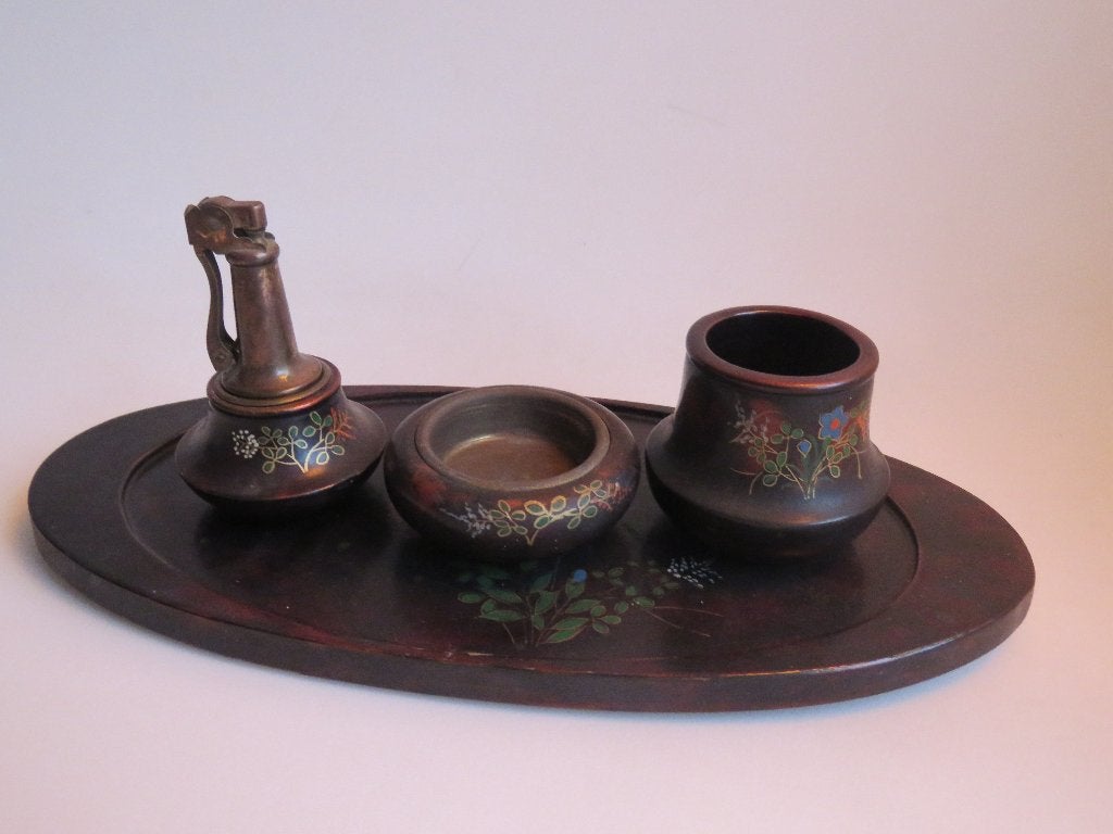 Set à fumée vintage des années 1950 en bois laqué et laiton, Antiquités & Art, Enlèvement ou Envoi